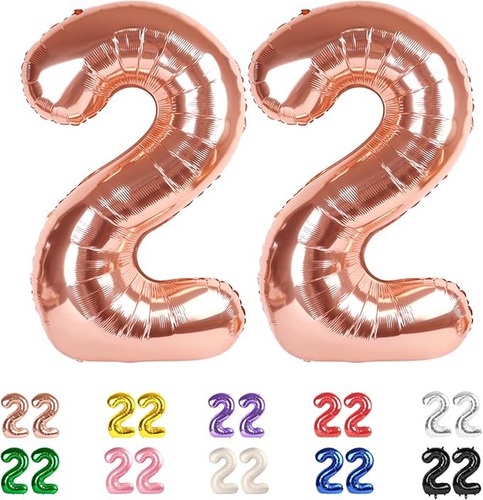 40 Inch Number 22 Balloon for 22th Year Old Birthday Decorations, Rose Gold | by Mluchee