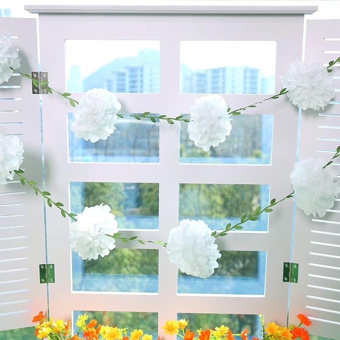 White Tissue Paper Pom Pom Garlands, Paper Flowers - Image 6