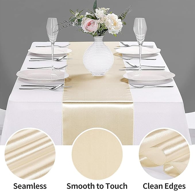 5-Pack Satin Table Runner Champagne 12 x 108 inches Long, Table Runners - Image 3