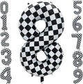 42 Inch Checkered Number Balloon 8, 8th Race Car Flag Birthday Party Supplies by Eoopoon