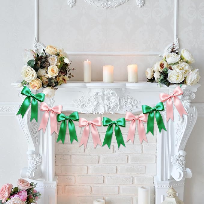 2 Strings of 16PCS Pink&Green Bow Garlands Banner Wicked Party Decoration - Image 7