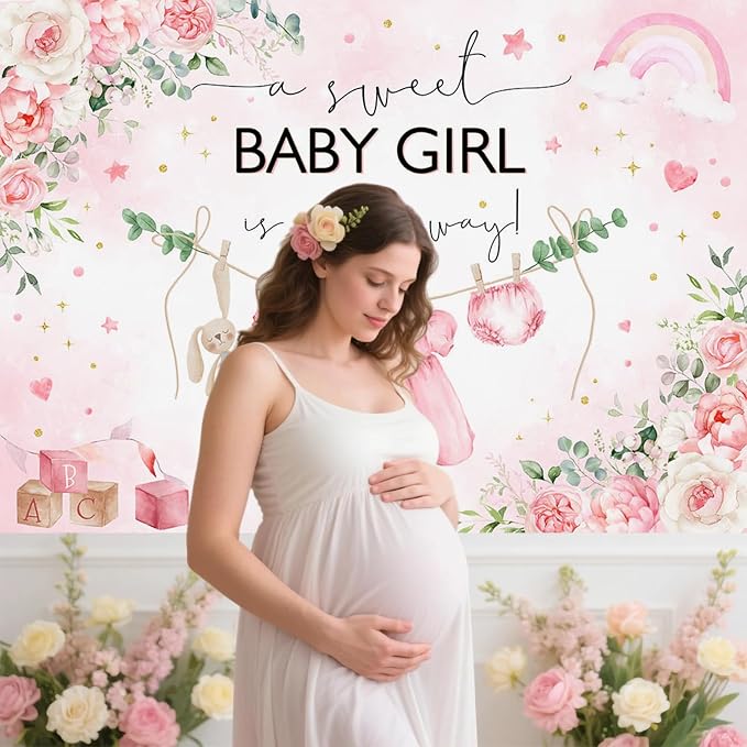 Mocsicka 7x5ft Pink Baby Shower Backdrop - Image 3