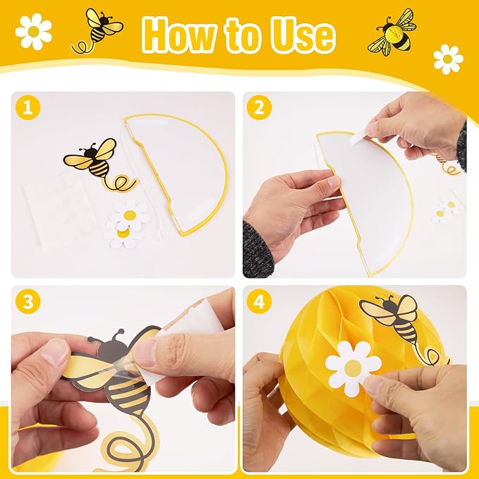 SUNBEAUTY Sunflower Party Decorations 3D Bee Honeycomb Hanging Decor Yellow - Image 3