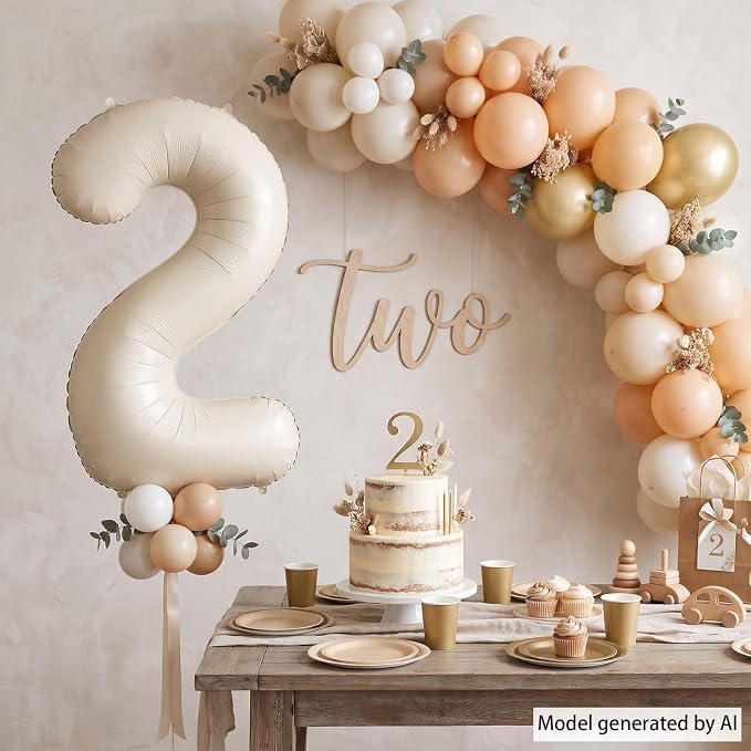 Cream Number 2 Balloon 40 Inch, Foil Numeral - Image 3