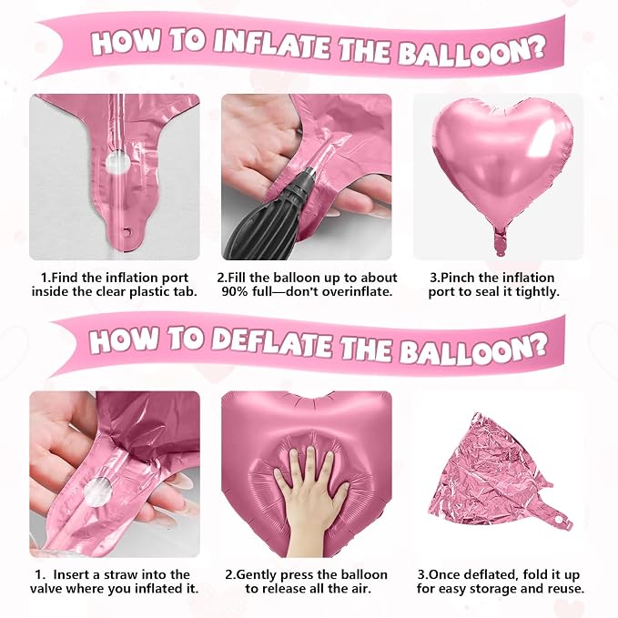 Pink Heart Balloons, 18 Inch Pink Sand White Foil Balloons - Image 7