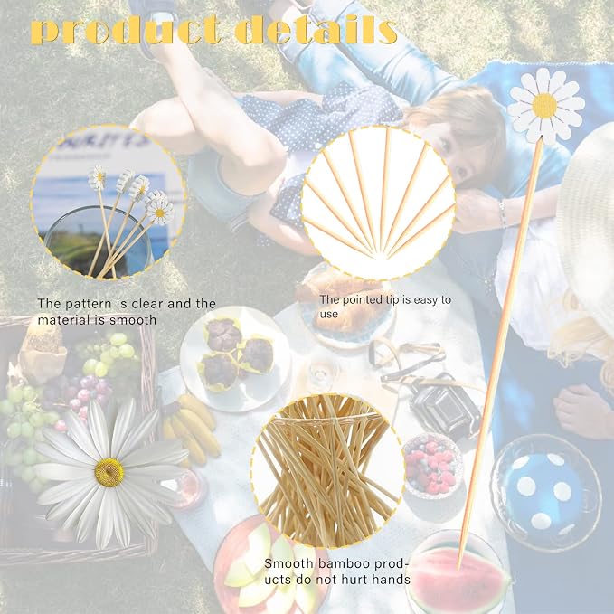 Daisy Cocktail Picks Springtime Floral Decorative Toothpicks Fruit Sticks Food - Image 3