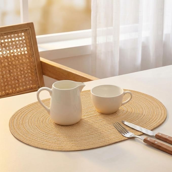 Placemats Set of 6, Woven Oval Braided Dining Table Mats | 12 x 17.5 Inch Size - Image 6