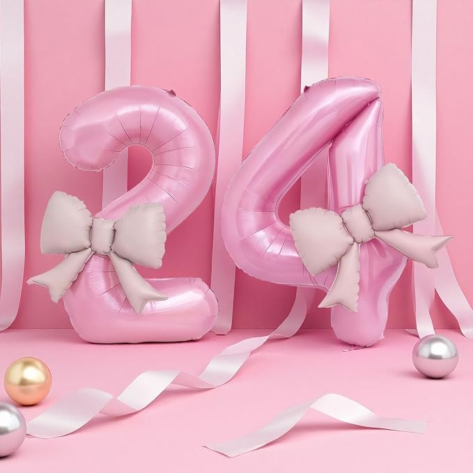 Bow Pink 4 Balloons, 40 Inch Giant Pink Bow Helium Foil Number 4 - Image 5