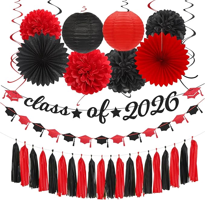 Black Red Graduation Party-Decorations Garland by Burgleda