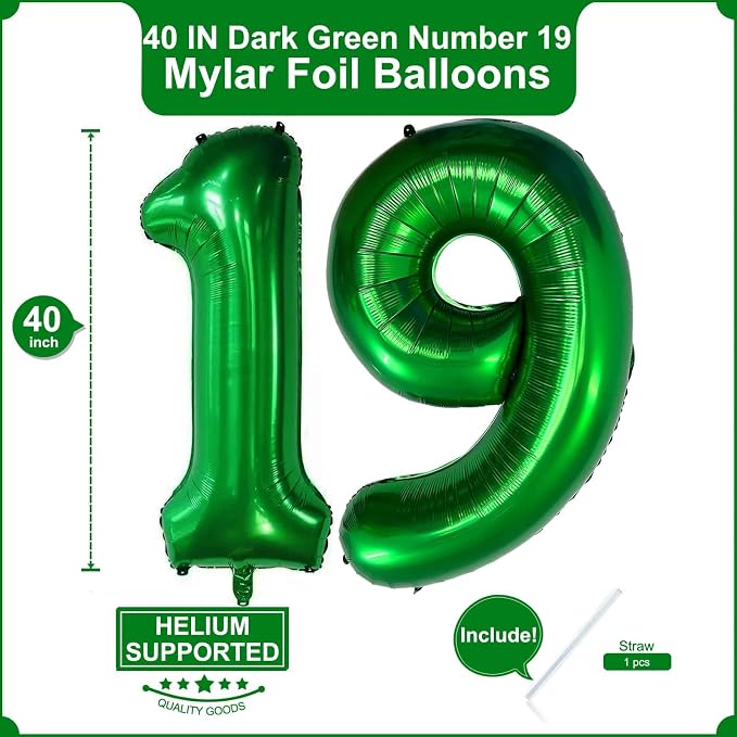 Number 19 Dark green Balloons 40 Inch Giant Dark green Number 19 Balloons - Image 2