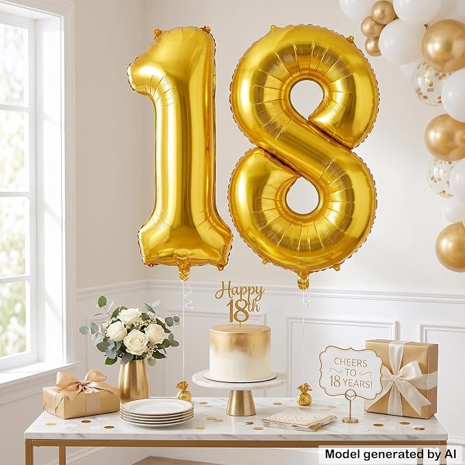 40 Inch Gold Number 18 Foil Balloon - Image 3