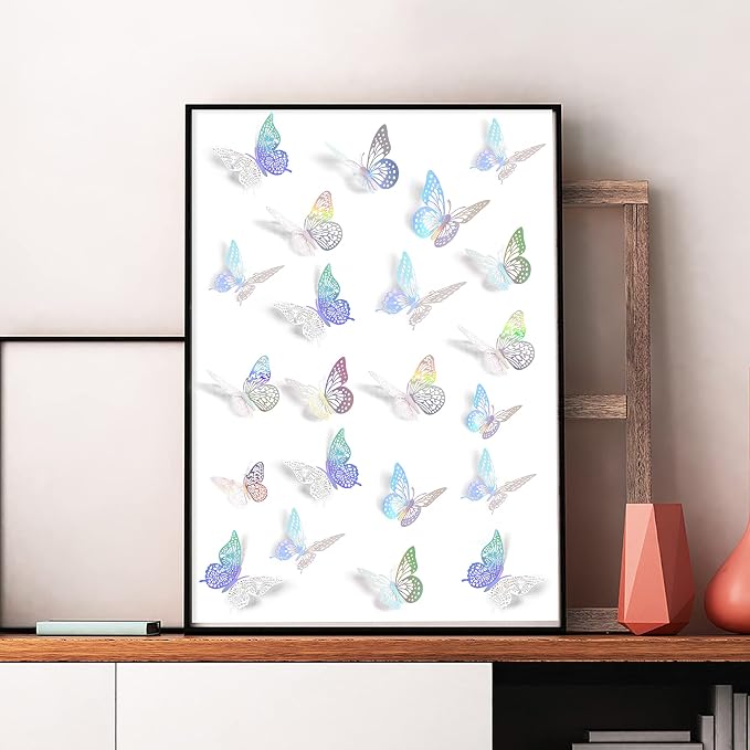 SAOROPEB 3D Butterfly Wall Decor 48 Pcs Laser Butterfly Birthday Decoration | 4 - Image 4