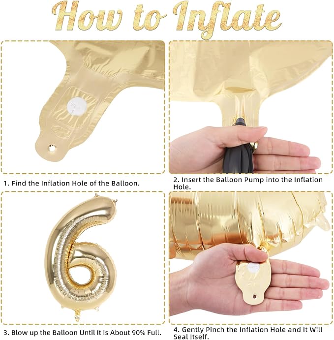Champagne Gold Large Number 6 Balloon, 40 Inch Light Gold Foil Helium Number - Image 7
