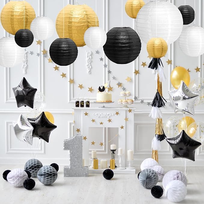 21Pcs Paper Lanterns, 4-10in Round Hanging Decor - Image 5