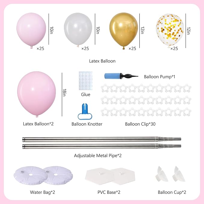 Pink Gold Confetti Balloon Column Stand Kit of 2 - Image 2