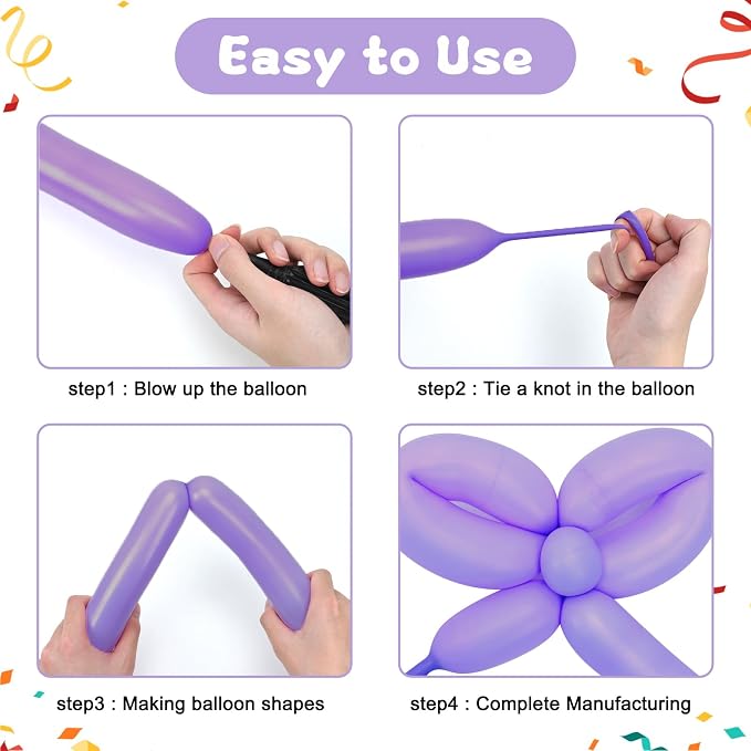 RUBFAC 100pcs 260 Balloons, for Animals modeling, Skinny Latex Twisting - Image 4