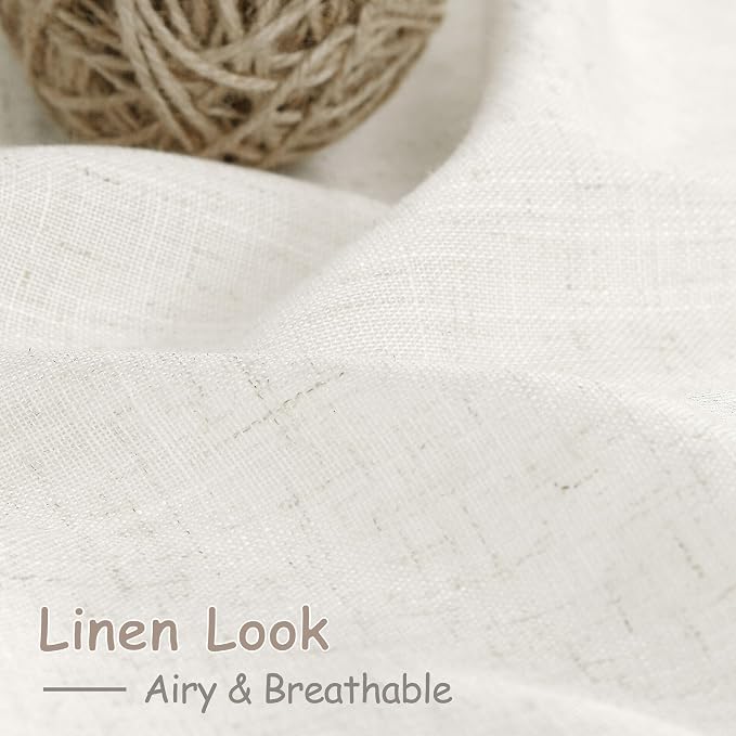 Beige White Linen Curtains for Living Room 95 Inches Long Back Tab and Rod - Image 4