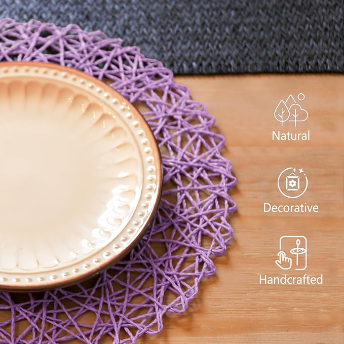 AHHFSMEI Paper Braided Round Placemats Set of 6 Natural Non-Slip Heat Resistant - Image 3