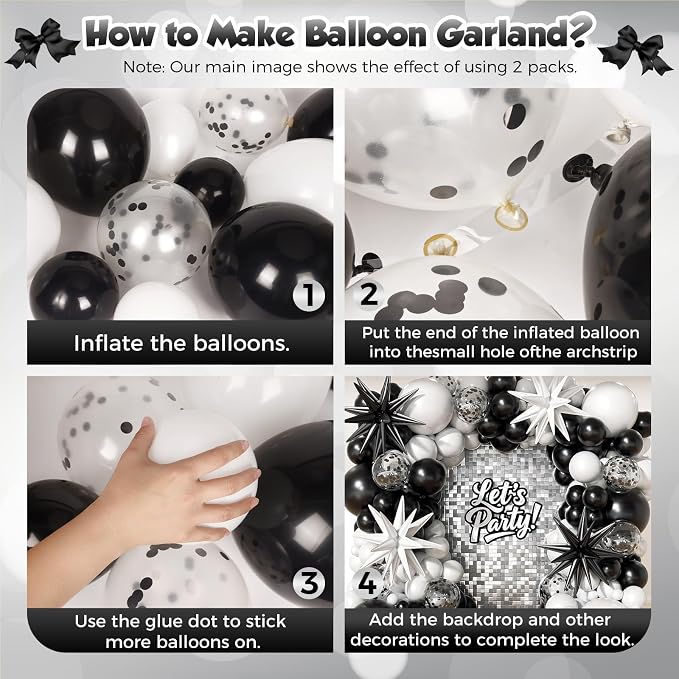 153Pcs Black and White Balloons Garland Arch Kit - Image 3