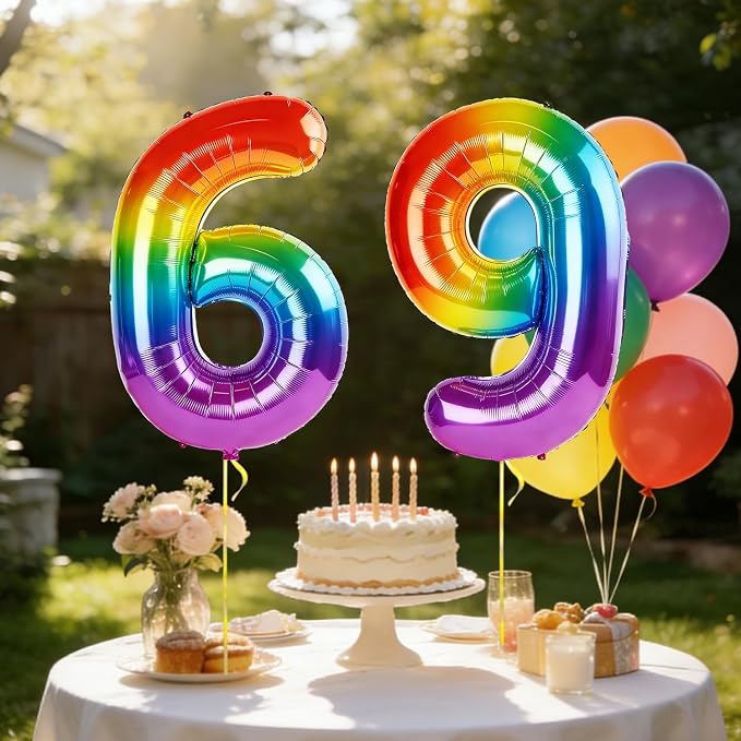 40 Inch Number 69 Balloons for 69th Birthday Party Decorations, 0-100 Rainbow - Image 3