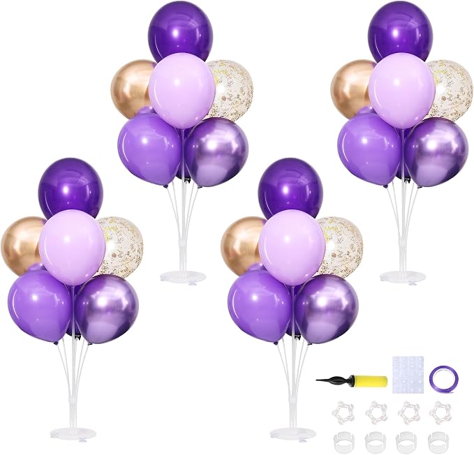4 Sets Purple Champagne Gold Balloons Stand by ZyloonDecoration