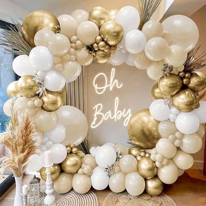 Sand White Gold Balloon Arch Kit, Party Decor. | White, chrome gold metallic by Bloces