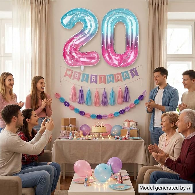 40 Inch Pink Blue Number 0 Balloon, Large Gradient Pink Blue Mylar Foil Number - Image 6