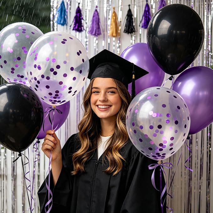 100pcs Purple Confetti Balloons 12 Inch Clear Latex Balloon - Image 6