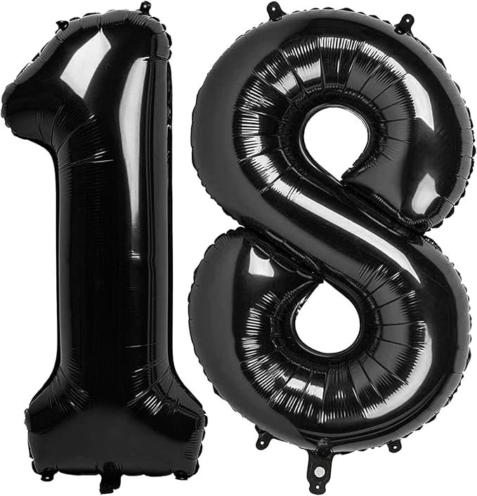 Black Number 18 Balloon 40 Inch, 18th Birthday Party Decorations Men Women | by IWERP