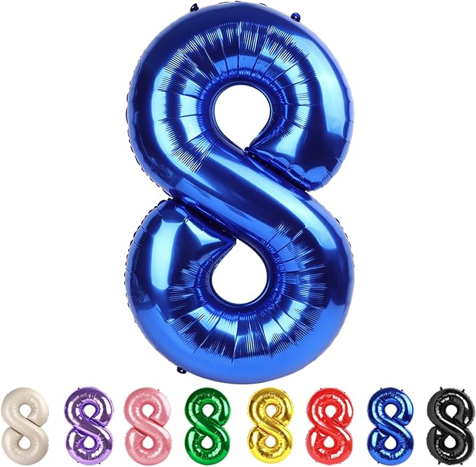 8 Balloon Numbers Party Decorations, 40In Dark Blue Balloons by Mluchee