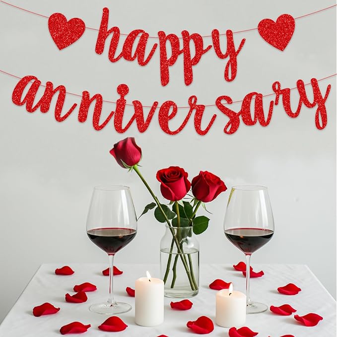 Pre-Strung Happy Anniversary Banner Bunting Hanging Sign Garland - Image 2