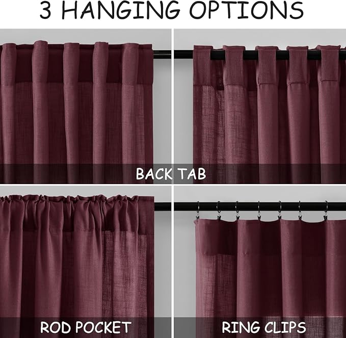 Burgundy Linen 112 Inch Curtains - Image 2