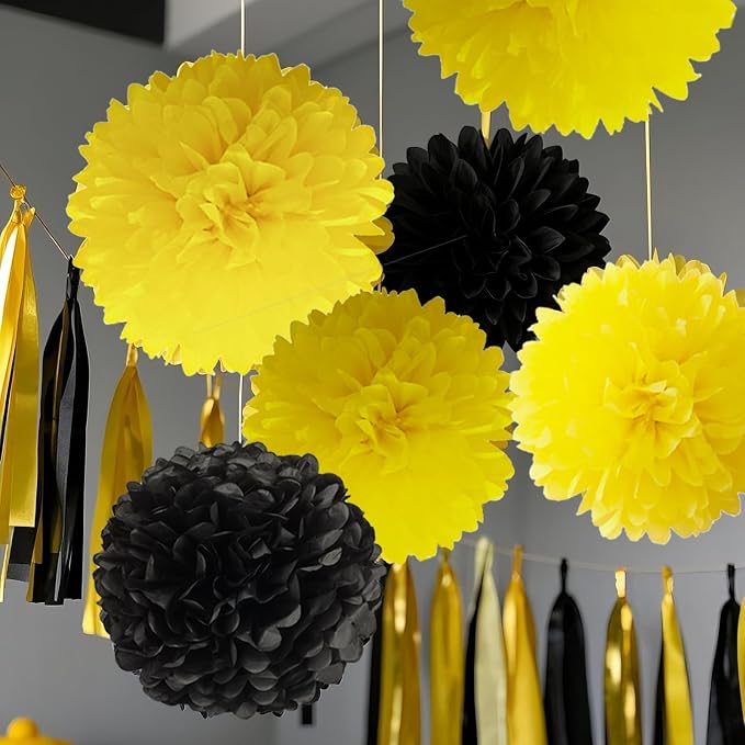 Capesaro Black and Yellow Tissue Paper Pom Poms, Bee Classroom Decor Wedding - Image 6