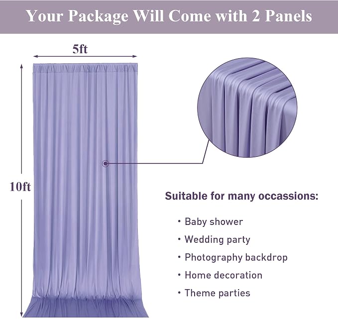 10ftx10ft Wrinkle Free Lavender Backdrop Curtain - Image 6