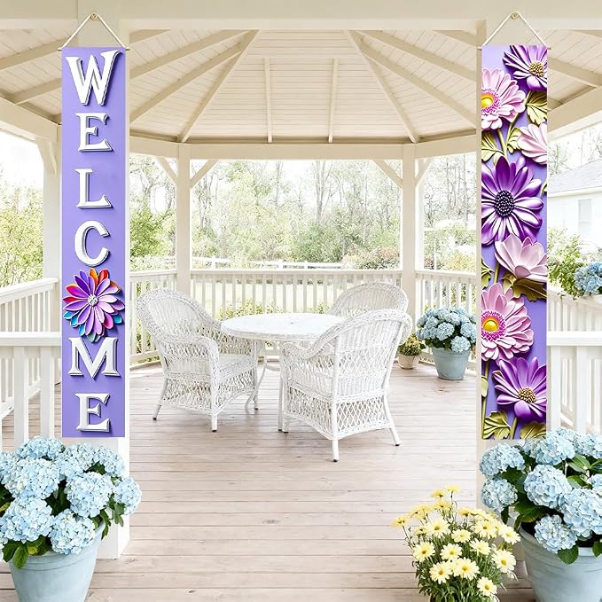 Porch Banners 71x12 Inch Welcome Purple Floral Spring Summer Decor | Lavender - Image 2