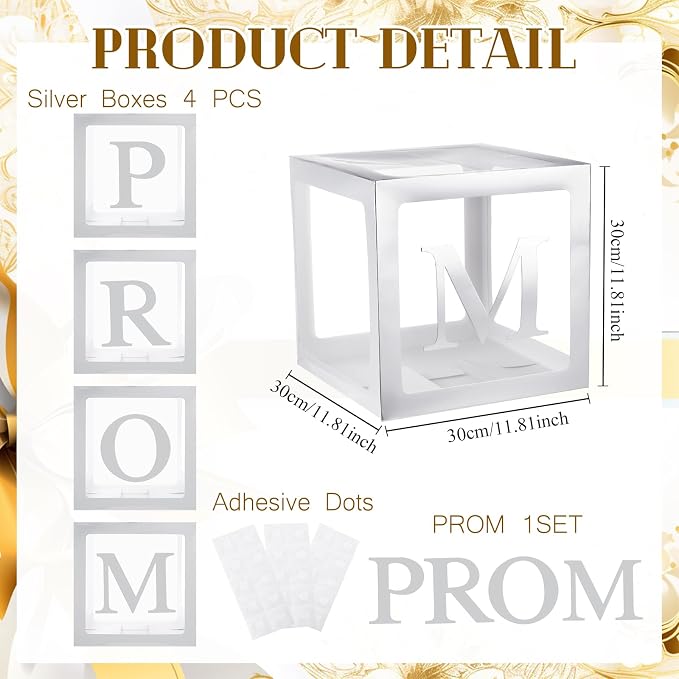 4 Pcs Prom Boxes with Letters 11.8 x 11.8 x 11.8 Inch Clear Balloon Boxes - Image 2