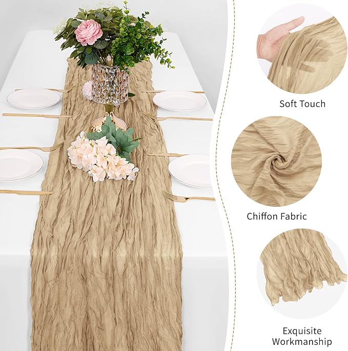 12 Pack Beige Cheesecloth Table Runner 17 x 108 Inch Gauze Table Runner Fabric - Image 5