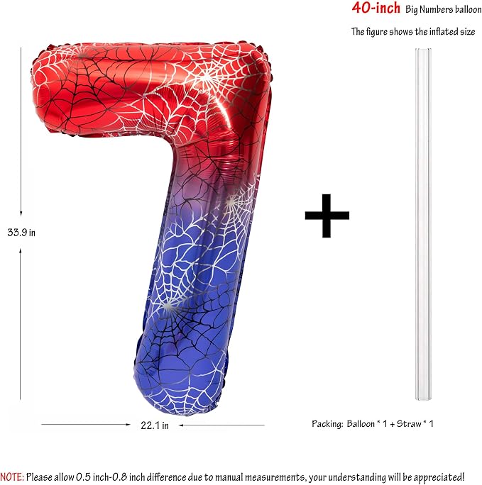 40 IN Red Blue Gradient Number 7 Balloon Large Digital 7 Foil Balloon | - Image 2