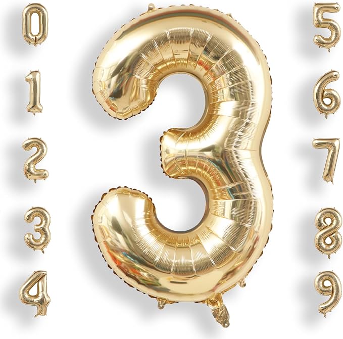 AULE 40 Inch Light Gold 3 Balloon Number Foil 0-9 Birthday Big Numbers | by AULE