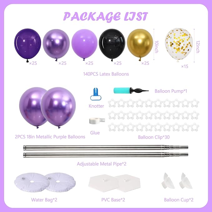 Purple and Black Gold Balloon Column Stand Kit Set of 2 - Image 3