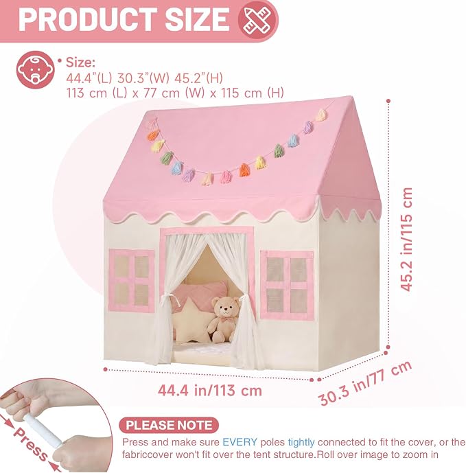 Kids Play Tent Indoor: with Mat, Tassel Garland - Image 3