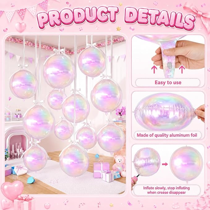 Iridescent Round Foil Balloons, Hanging Ceiling Balloons - Image 7