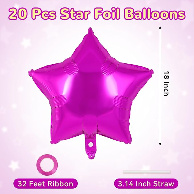 20 Pcs Rosered Star Balloons, 18 Inch Star Foil Balloons, Stars Shaped Balloon - Image 2