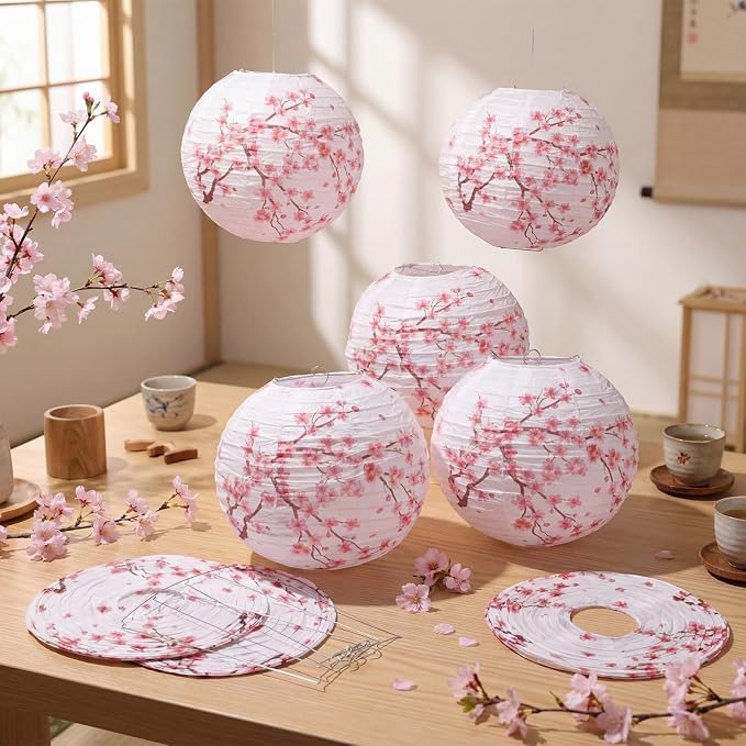 Honoson 12 Pcs Cherry Blossom Paper Lanterns Spring Floral Cherry Blossom Party - Image 5