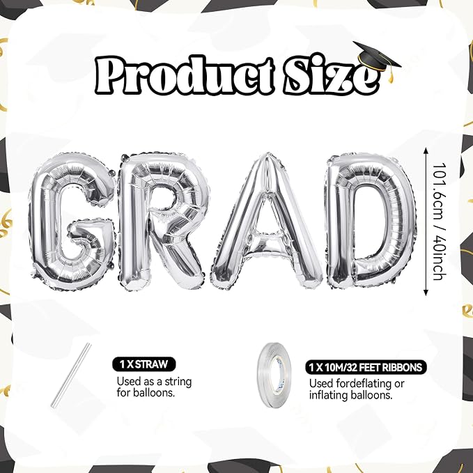 Biapian 40 Inch GRAD Balloons, 'GRAD' Party Balloons Foil - Image 2