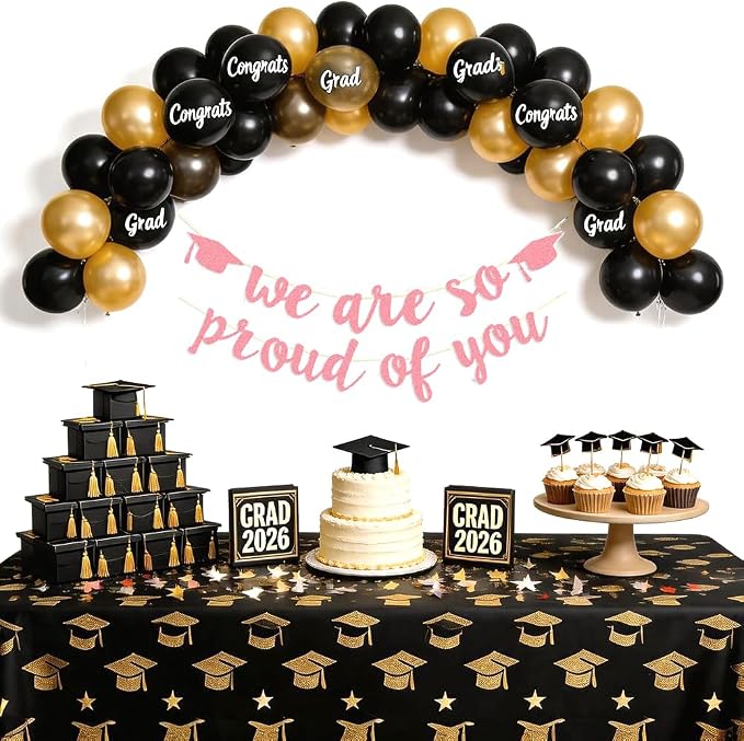 2026 Graduation Banners Party Decorations Rose Gold Glitter Grad Banners | - Image 4