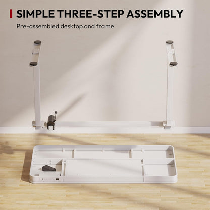 Standing Desk with Drawer, Electric Height Adjustable Home Office Desk with Storage & USB Ports, 48 inch White Wood Tabletop/White Frame