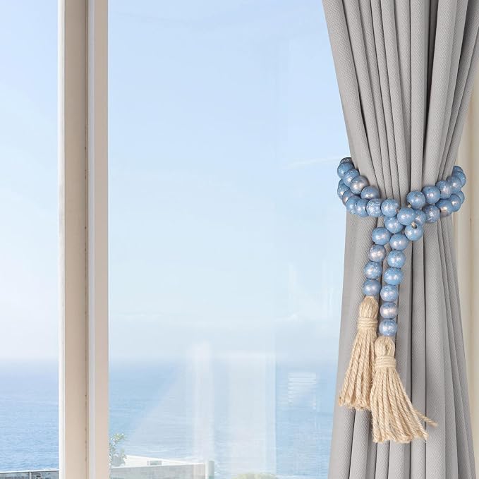 RAMIRABI Wooden Bead Garland, 39in Decorative Beads, Ocean Mist Gold | Natural - Image 4