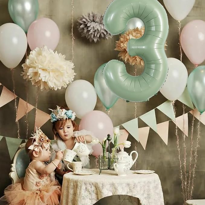 TONIFUL 40 Inch Sage Green Large Number 3 Balloon - Image 3