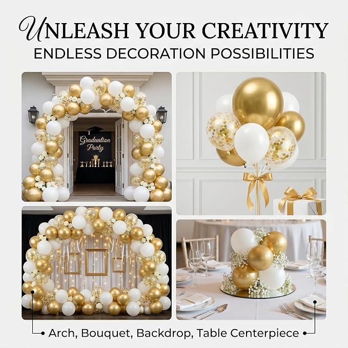 60pcs White and Metallic Gold Balloons, 12 Inch Chrome Gold, Wedding & Birthday - Image 3